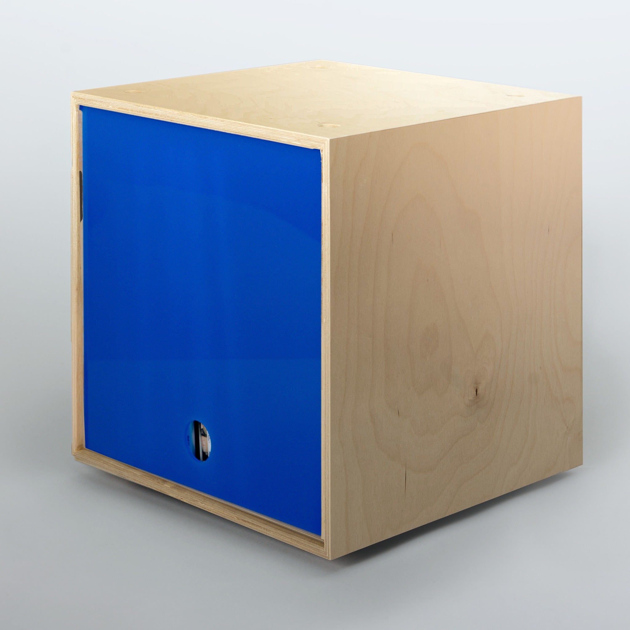 Storage Cube - Birch with Blue door, Divots top - Simple Wood Goods