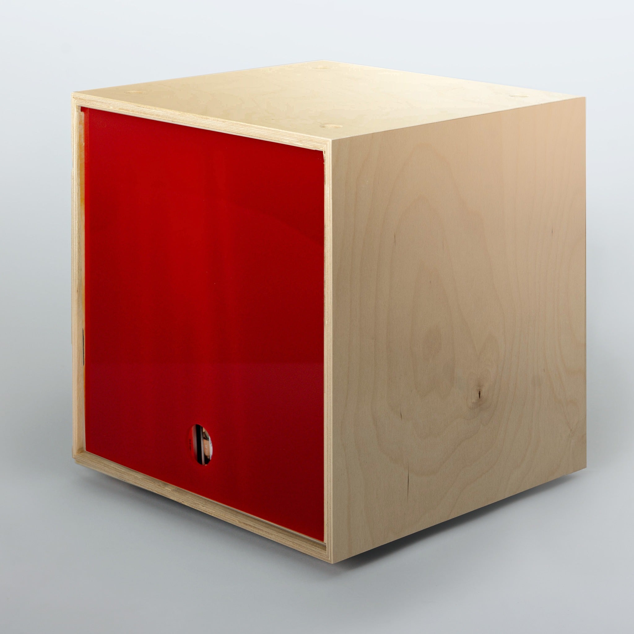 Storage Cube - Birch with Red door, Divots top - Simple Wood Goods
