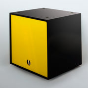 Storage Cube - Black with Yellow door, Divots top - Simple Wood Goods