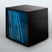 Storage Cube - Black with Clear Blue door, Smooth top - Simple Wood Goods