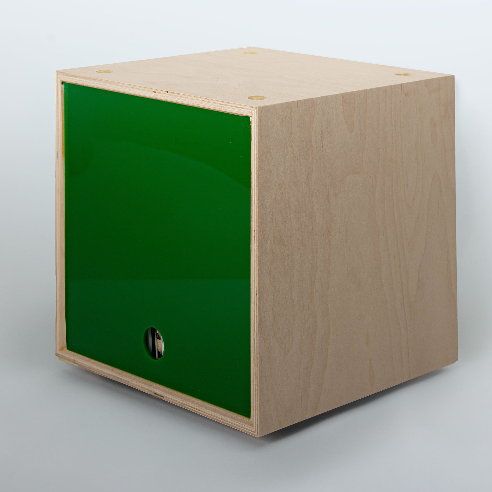 Storage Cube - Unfinished with Green door, Divots top - Simple Wood Goods
