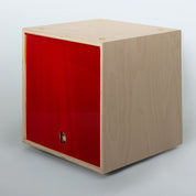 Storage Cube - Unfinished with Red door, Divots top - Simple Wood Goods