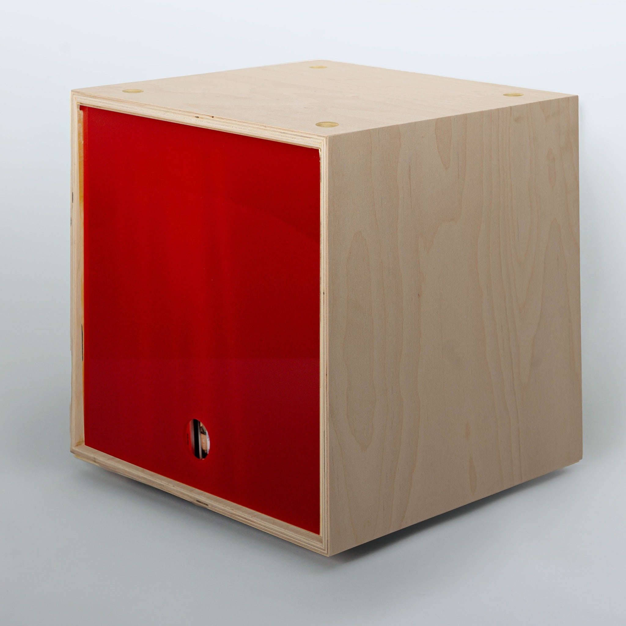 Storage Cube - Unfinished with Red door, Divots top - Simple Wood Goods