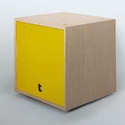 Storage Cube - Unfinished with Yellow door, Divots top - Simple Wood Goods