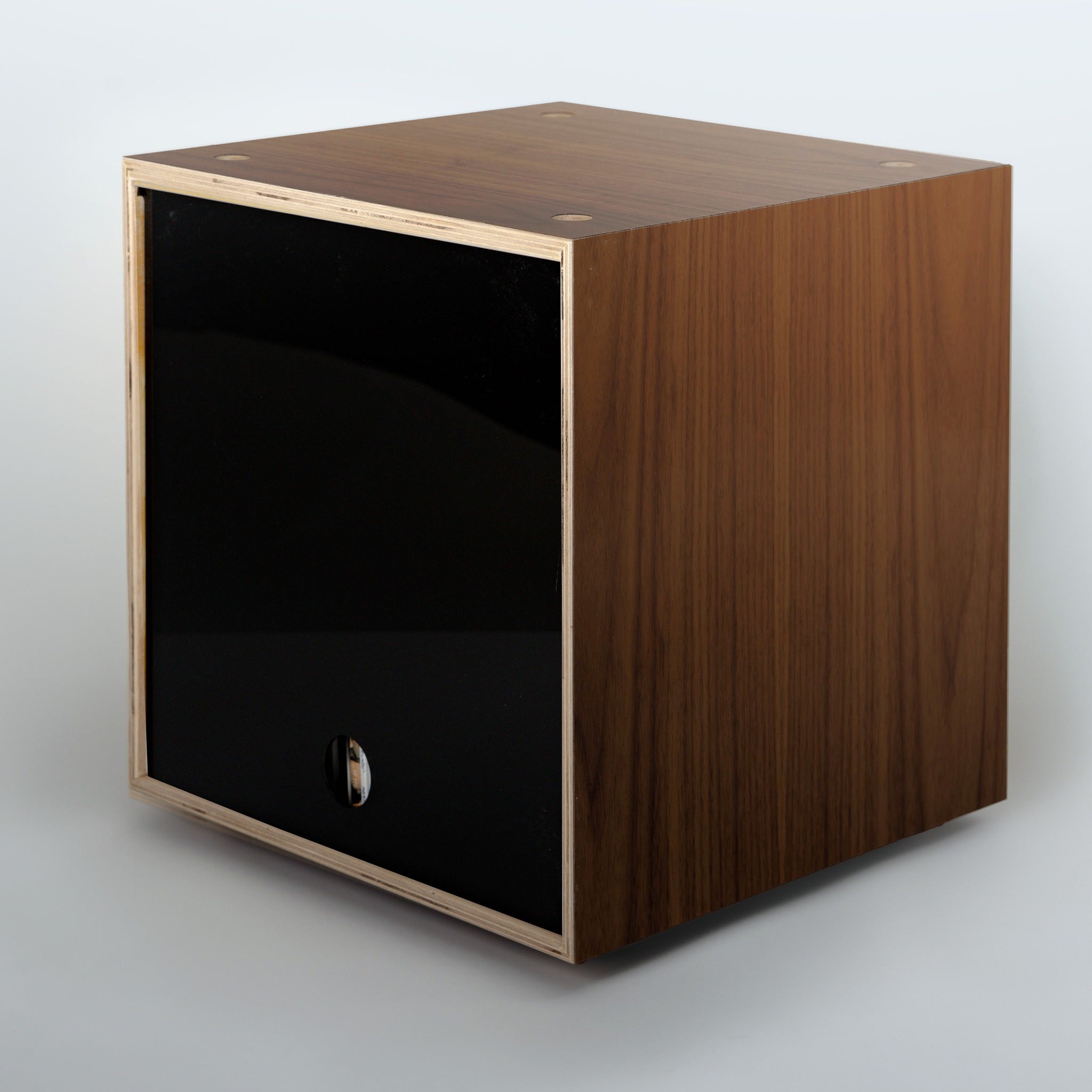 Storage Cube - Walnut with Black door, Divots top - Simple Wood Goods