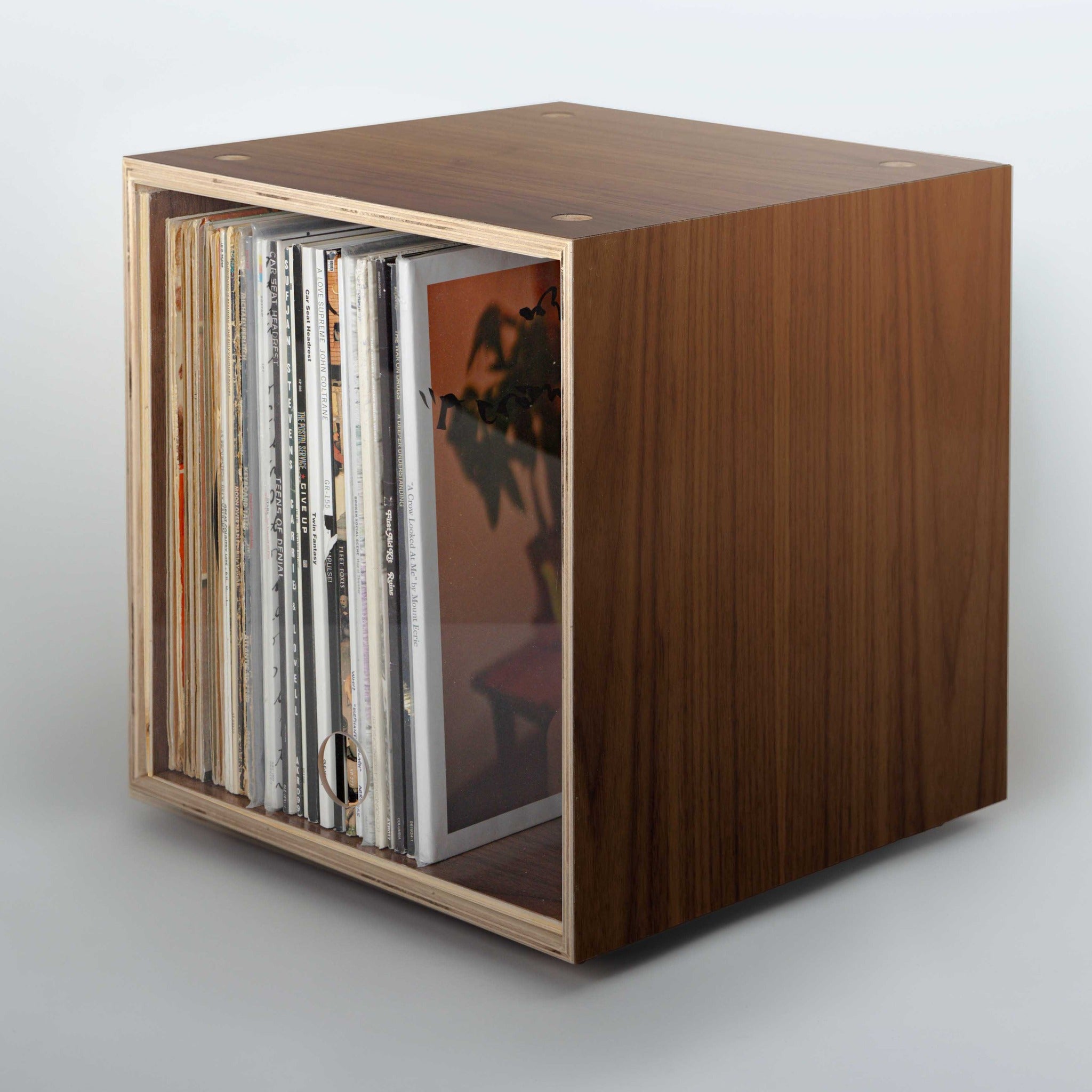 Storage Cube - Walnut with Clear door, Divots top - Simple Wood Goods