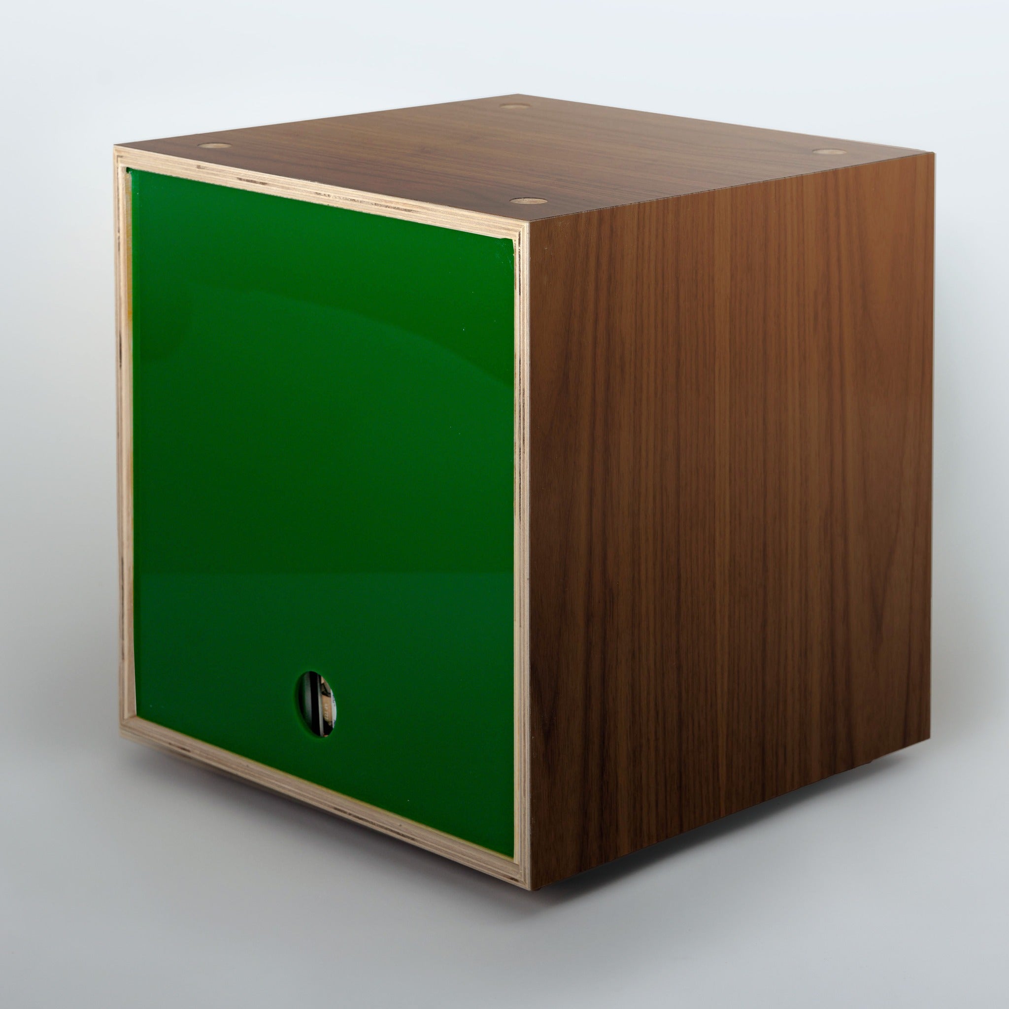 Storage Cube - Walnut with Green door, Divots top - Simple Wood Goods