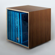 Storage Cube - Walnut with Clear Blue door, Smooth top - Simple Wood Goods