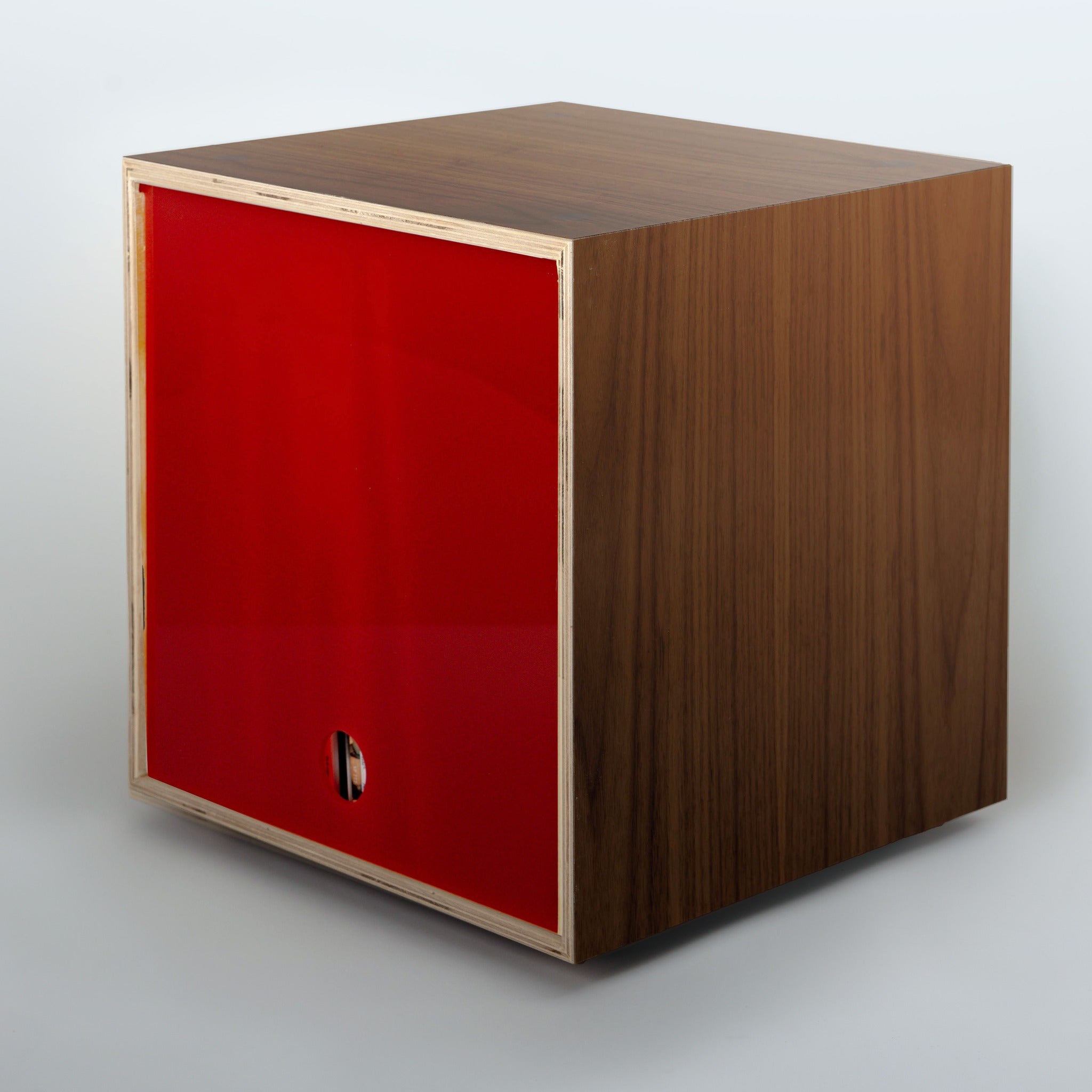 Storage Cube - Walnut with Red door, Smooth top - Simple Wood Goods